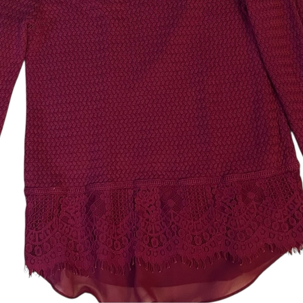 Lucky Brand Burgundy Lace Hem Sweater - Picture 4 of 5